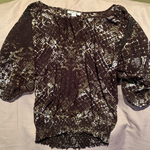 Lot of cute sheer tops sz Med Express blue purple black plaid brown snake print - Picture 8 of 15